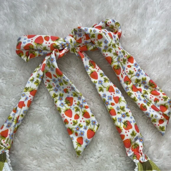 Aerie green gingham strawberry flora print tie triangle bikini set - Picture 5 of 8